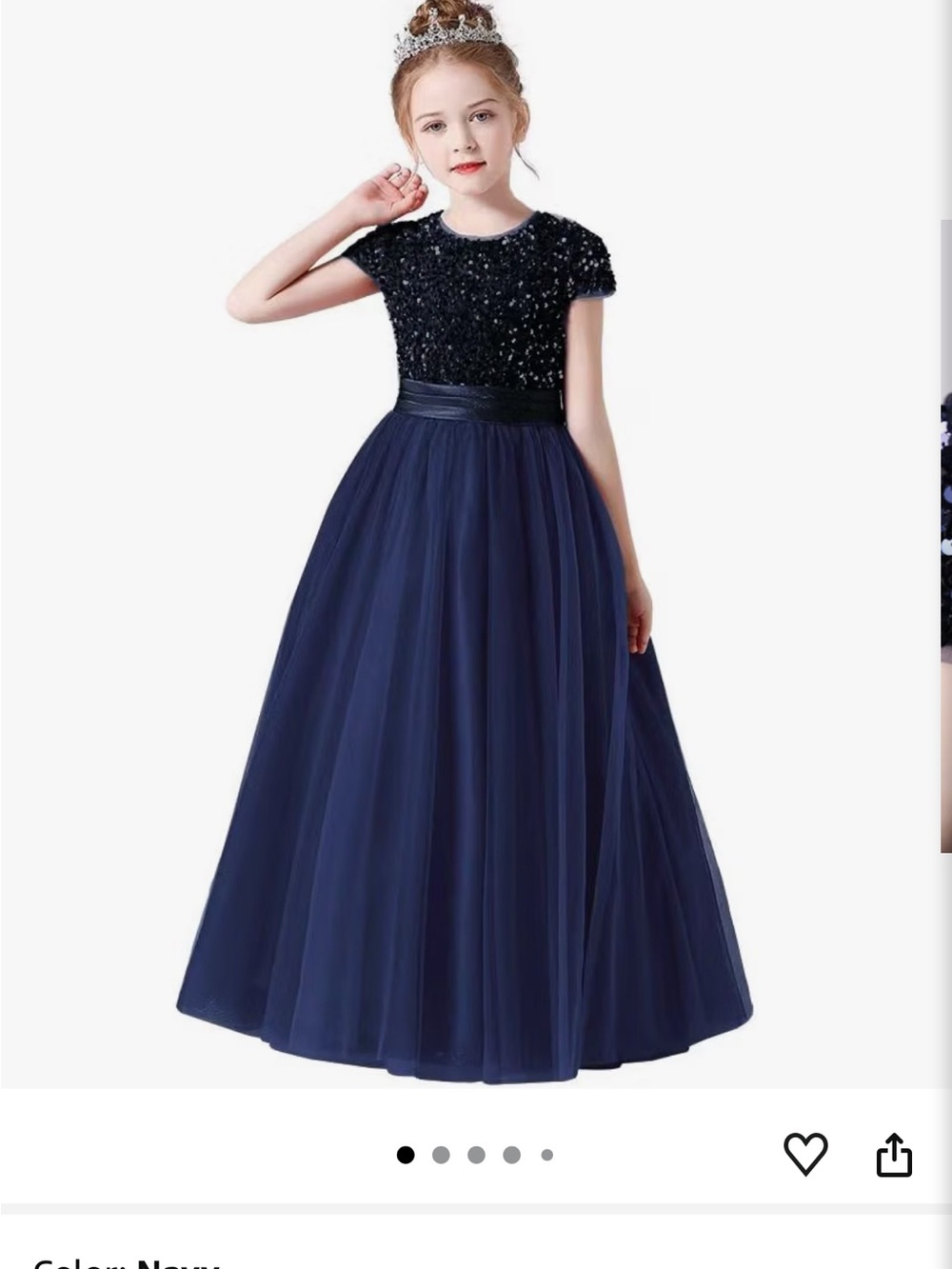 Navy Blue Sequin Tulle Girls' Party Dress size 14